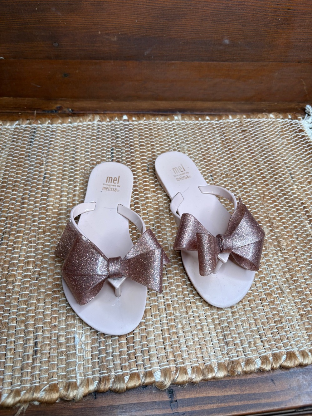 Mini Melissa Pink Glitter Bow Jelly Thong Sandals Size US 13 Girls